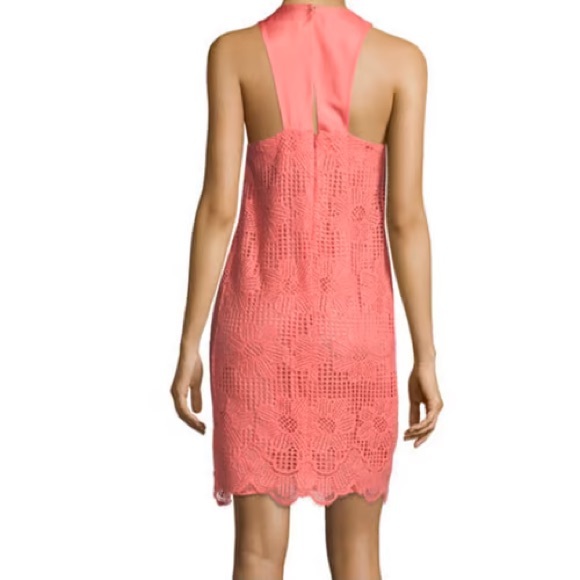 NWT Trina Turk Felisha Coral Lace Draped Halter Mini Dress in Guava - 4 - Picture 3 of 16